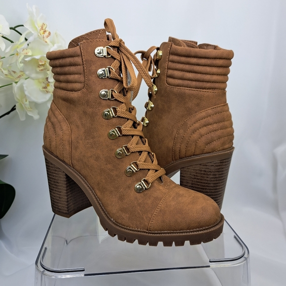 G by‎ Guess Women's Brown Faux Leather Combat Boots 8m - Picture 1 of 16